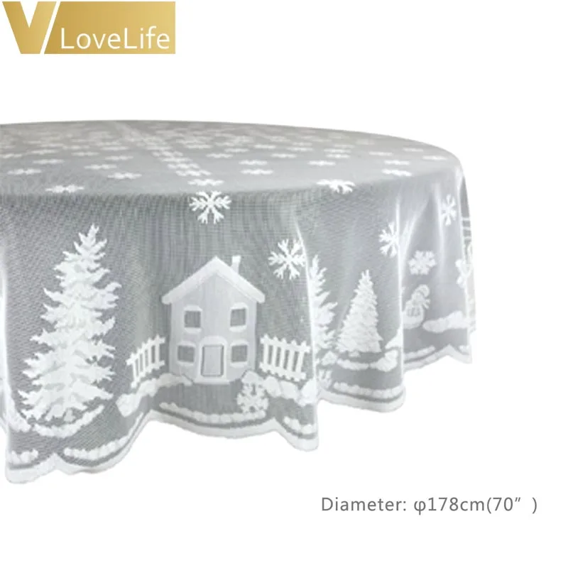 Christmas Elk White Lace Round Table Cloth Snowflake Large Table Covers Party Dinner Wedding Banque