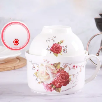 

Noodle Bowl Instant Noodle Bowl Instant Noodle Cup Ceramic Microwave Bowl Bowl with Cover Lunch Box with Handle Bento Box Large