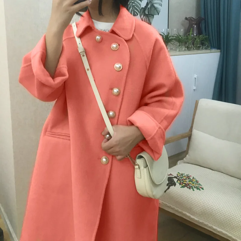 

European and American Temperament Loose Double-sided Wool Coat Medium Length Simple Wool Coat Woman 2019 Coat Women