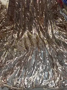 

2019 Upscale African Net Champagne Sequins Lace Tissu High Quality French Tulle Lace Wedding Nigeria fabric 5 Yard