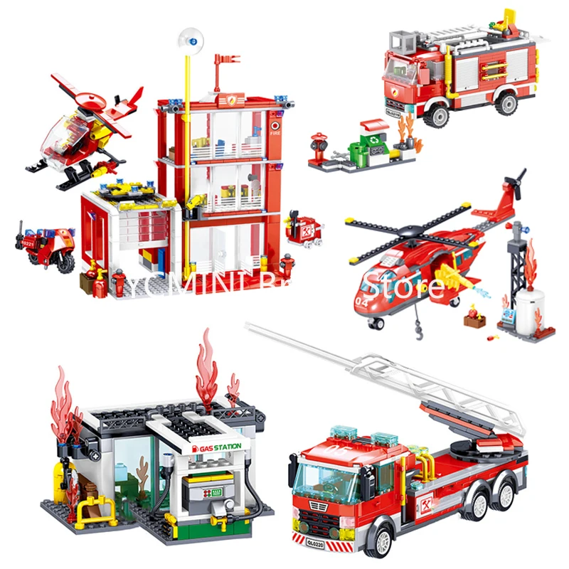 Конструктор Lego 561 шт. пожарная техника городской грузовик пожарный вертолет