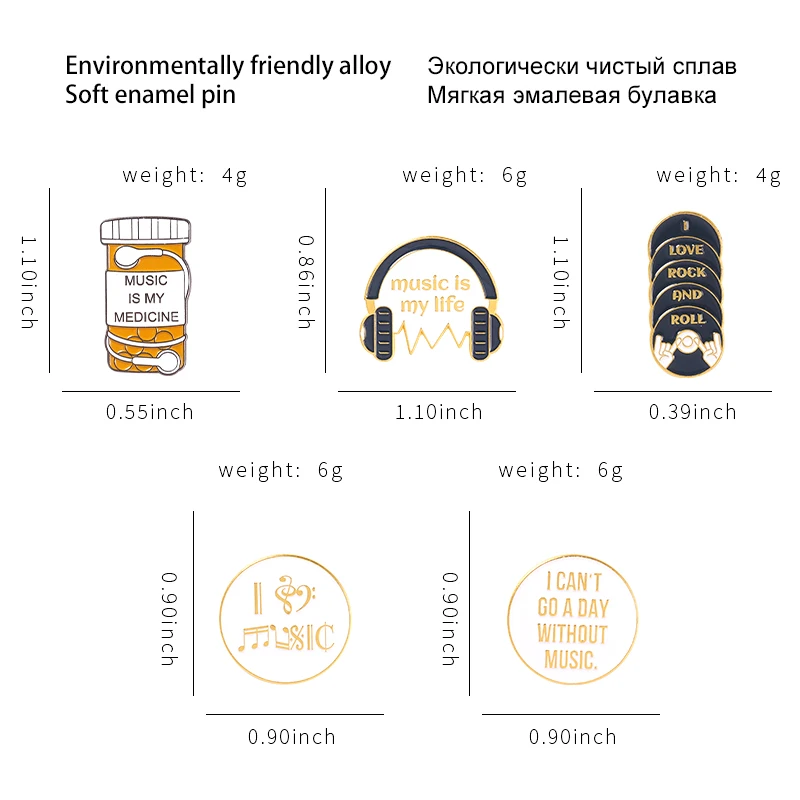 ミュージシャン ec melodi pins Metal Music Enamel Pins CD Record Headphones White Round