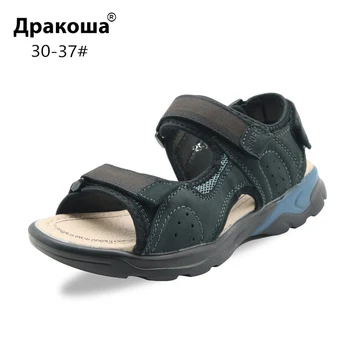 

Apakowa Boys Summer Sandals Genuine Leather 3 Straps Hook&Loop Beach Sandals for Kids Open Toe Casual Sandals Children Shoes