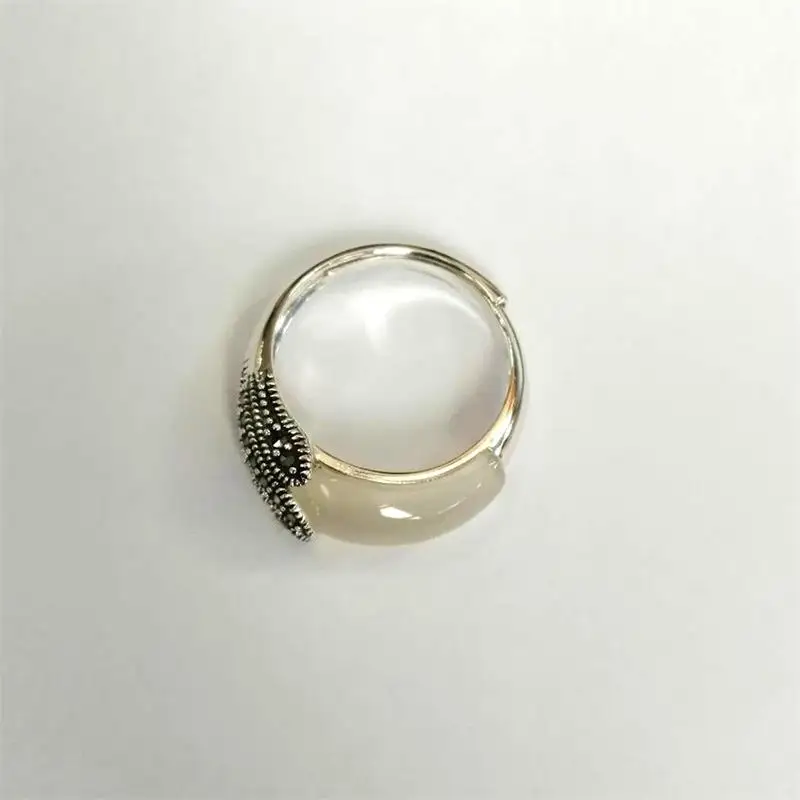 LouLeur, настоящее 925 пробы, серебряные кольца с драгоценными камнями, винтажные, желтый халцедон, черный оникс, гранат, кольца для женщин, свадебные украшения, подарок - Цвет камня: white Chalcedony