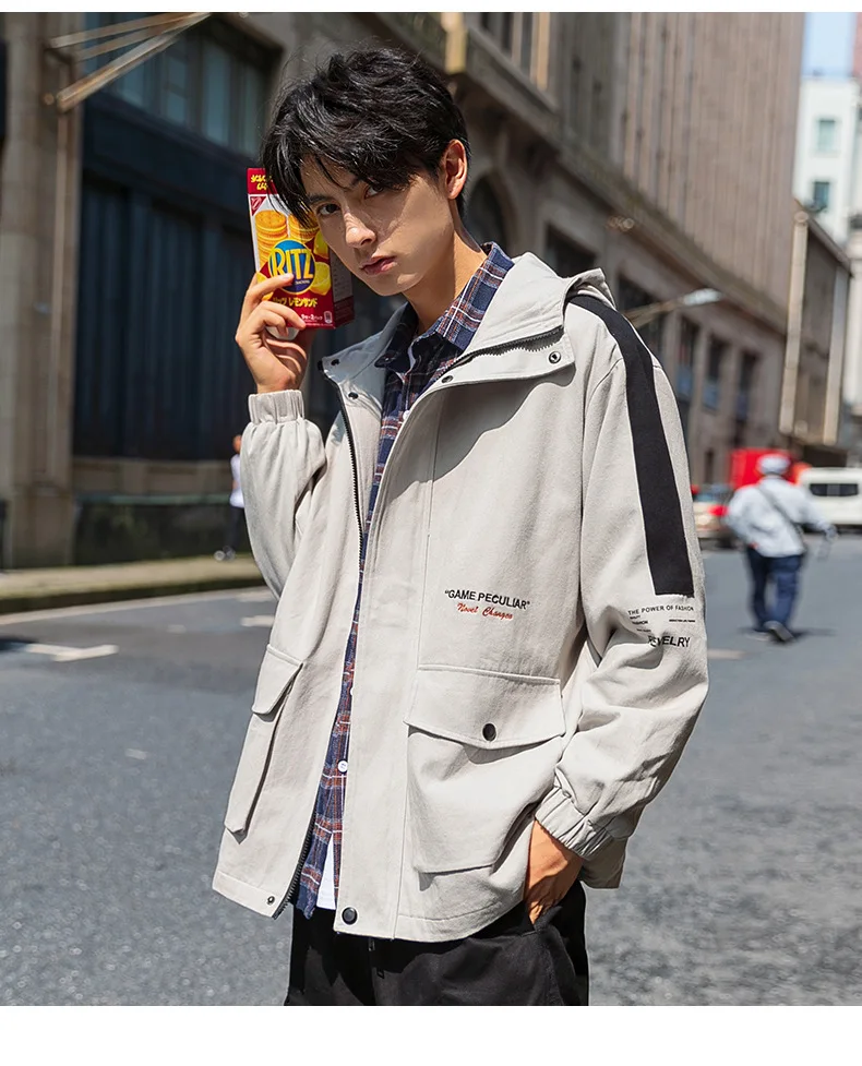 

Jackets men coat 2019 Casual Teenage hooded Jacket cotton Thin Collar Long Sleeve Bomber jackets sportswear