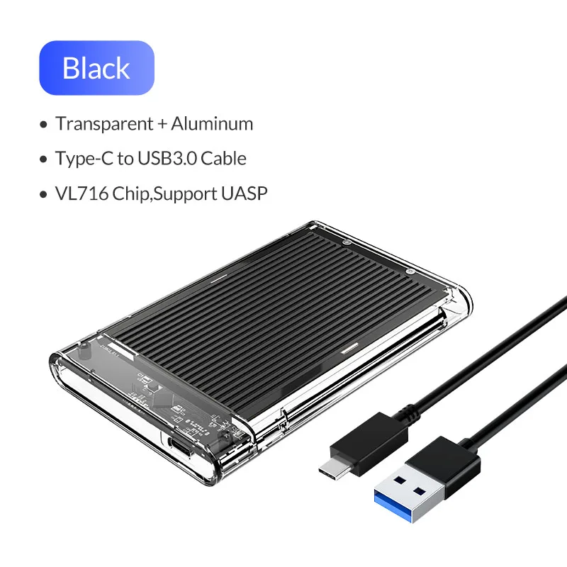 ORICO 2,5 корпус для жесткого диска SATA для USB3.1 Gen1 прозрачный корпус для жесткого диска 4 ТБ Ёмкость для SSD диск 5 Гбит/с Внешний жесткий чехол - Цвет: Black