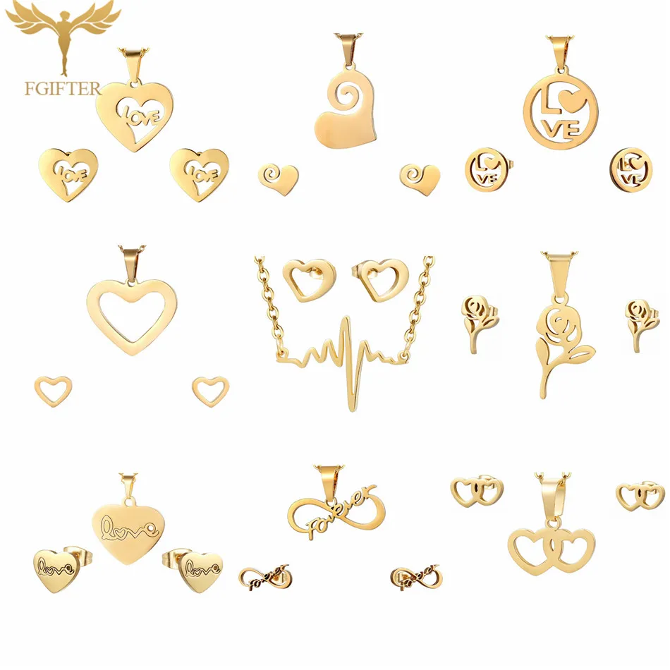 Набор ювелирных изделий для влюбленных колье с сердечком серьги модное Золотое