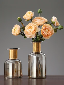 

Modern Hydroponic Flower Vase Decoration Brown Glass Vase with Metal Ring Glass Bottle Wine Cabinet Display Home Decoration