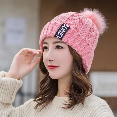pink hat Зимние шапки для женщин, шарф и шапка, набор, вязаные шерстяные теплые шапки, кольца, шарфы, унисекс, помпон, шапка, шарф, Женский комплект, шапка - Цвет: pink hat