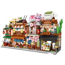 

LOZ 1653-1656 Mini Building Blocks Hot Spring House Ramen Canteen Kimono Shop Matcha Shop Street View Blocks Toys For Children