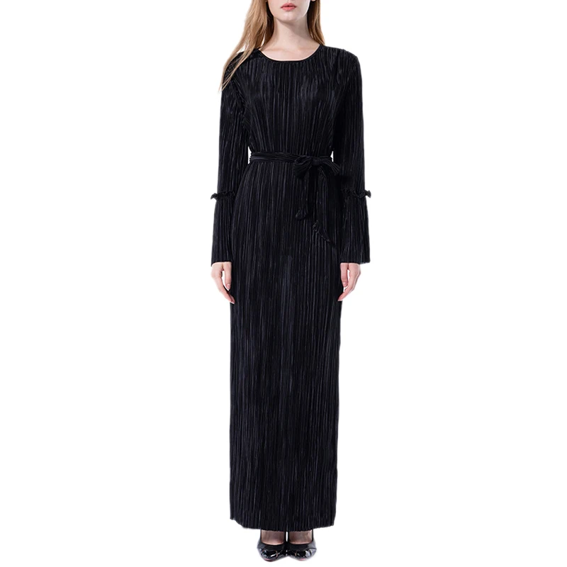 

Abaya Muslim Dress 2020 O-neck Long Flare Sleeve Bandage Dresses Ramadan Clothing Ladies Elastic Eid Clothes for Women