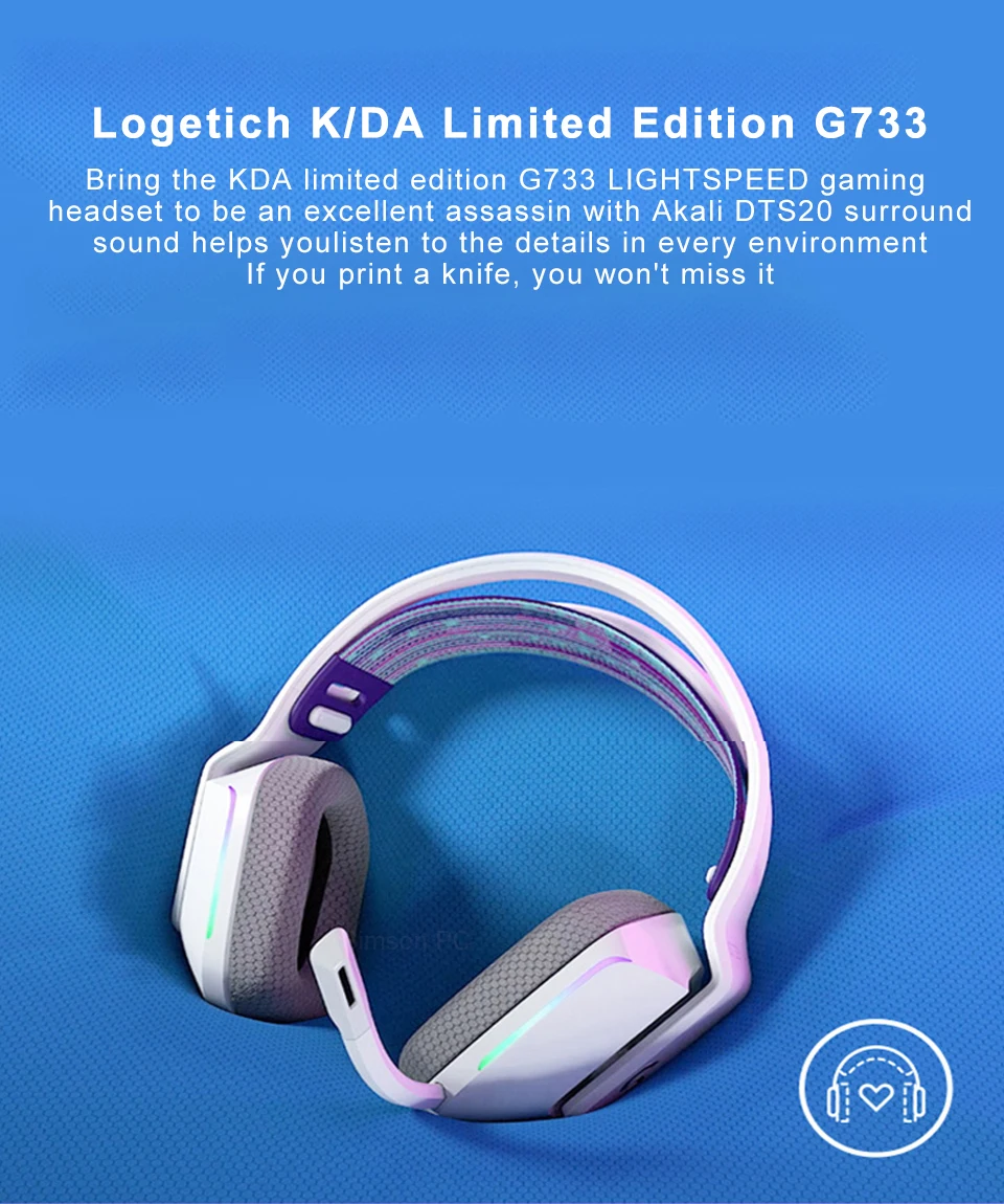 Logitech G733 KDA LIGHTSPEED wireless gaming headset RGB DTS X2.0 7.1 ...