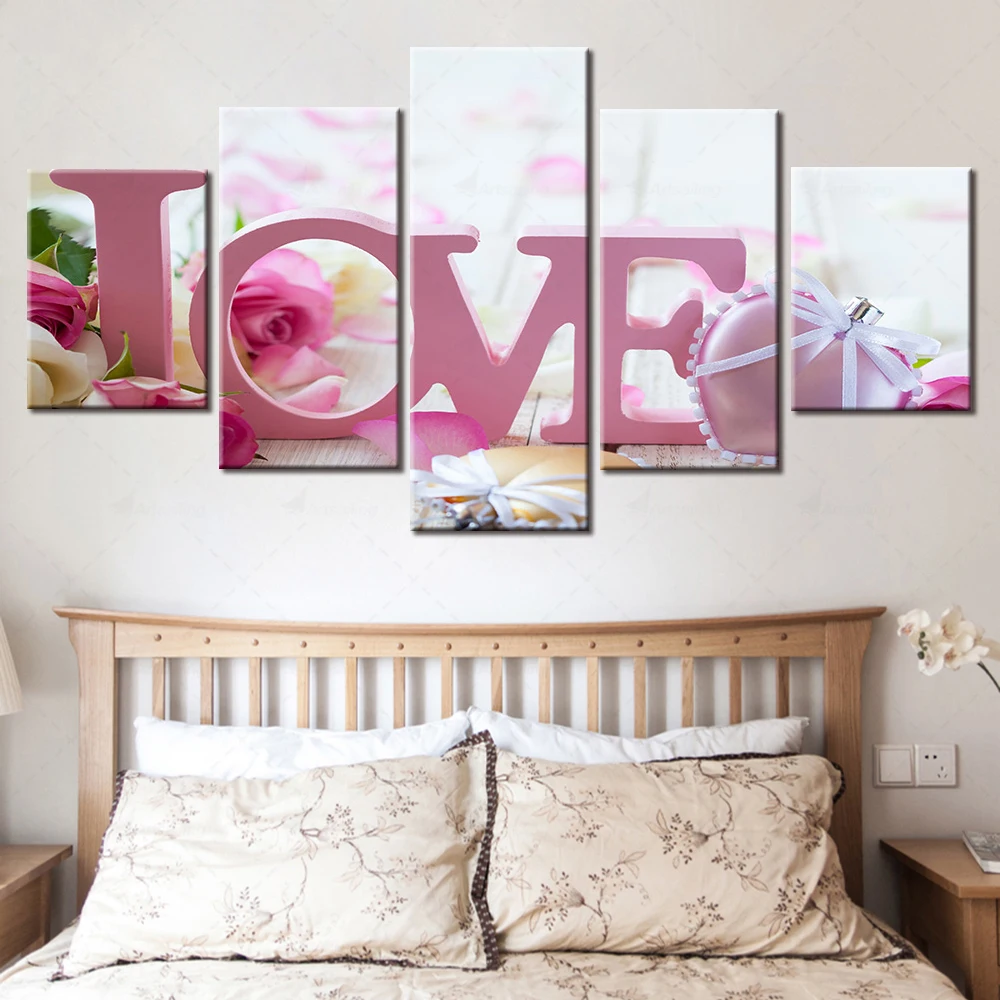

Artsailing Modern Art HD 5 Pieces Wall Decor Romantic Warm Rose Love Poster Canvas Painting Wall Art Home Decor For Living Room