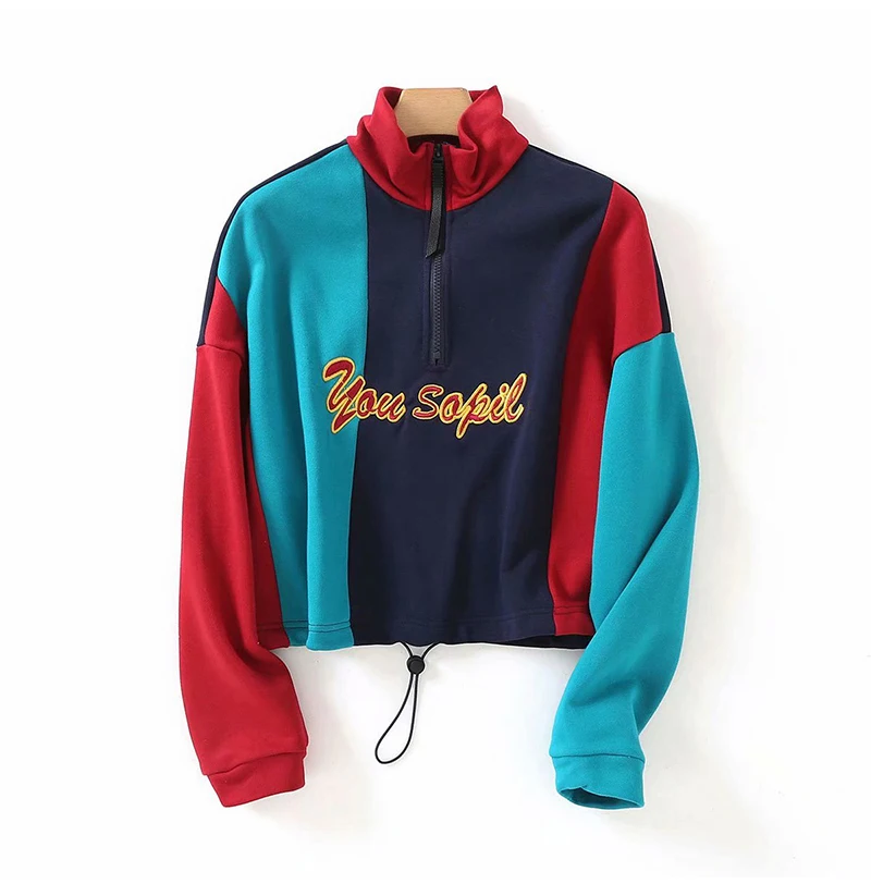 

streetwear patchwork letter embroidery women sweatshirt autumn 2019 turtleneck hoodie long sleeve pullover casual sweatshirts