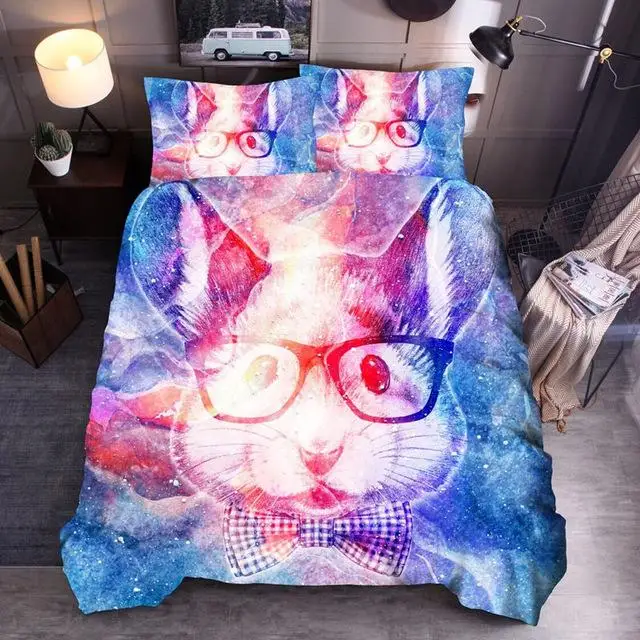 pink 40 3D кошка печатных постельных принадлежностей король королева пододеяльник набор комплект постельного белья Кровать ADA01 - Цвет: pink