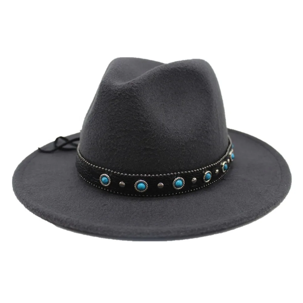 Dark Gray Винтажная аутентичная Шляпа Fedora для мужчин и женщин с поясом в стиле панк зимняя Уличная Повседневная шляпа широкая шляпа размер 56-58 см - Цвет: Dark Gray