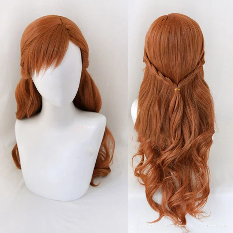 

Anna Cosplay Wig Princess Braid Wigs Hair Long Brown Loose Wave Cosplay Wigs Halloween Heat Resistant Synthetic Wig + Wig Cap
