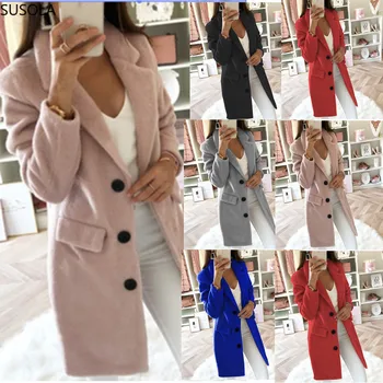 

Women Wool Outwear Winter Woollen Coat Long Sleeve Turn-down Collar Blends Jacket Elegant Lady Overcoats Plus Size 5xl