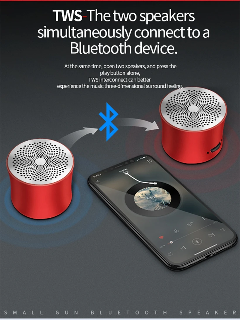 Мини металлический беспроводной Bluetooth динамик сабвуфер Настольный Шокированный музыка 3D объемный звук коробка Громкая связь открытый играть TF карта