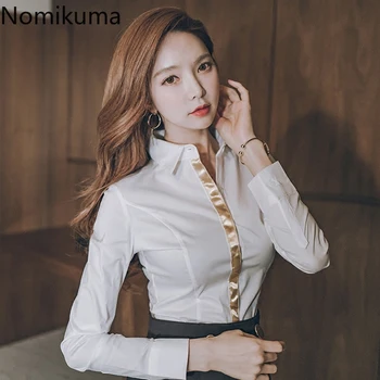 

Nomikuma 2020 Spring Full Sleeve Shirts Women OL White Korean Elegant Blouse Lapel Single-breasted Female Shirt Tops 3Z052