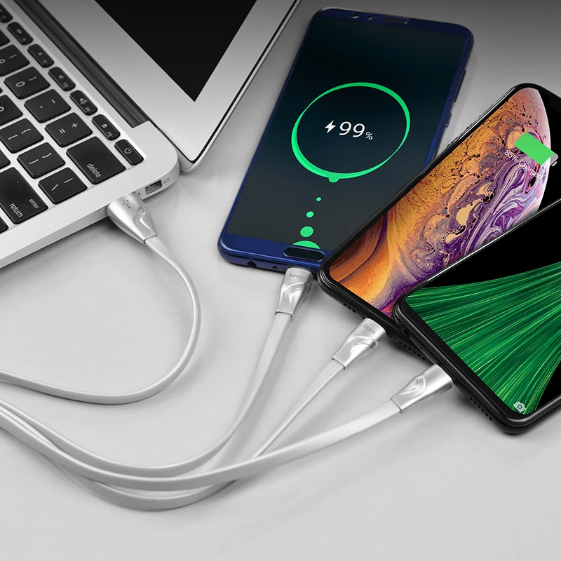 HOCO U57, 10 шт./лот,, три в одном, 1 м, нейлоновый USB кабель для iPhone, кабель типа C, микро кабель для samsung USB-C, зарядка
