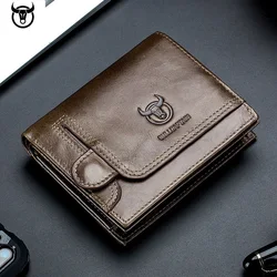 BULLCAPTAIN Men's Purse Genuine Leather Wallet Male RFID Card Holder Wallet Storage bag Zipper Coin Pocket Card Holder Wallet
