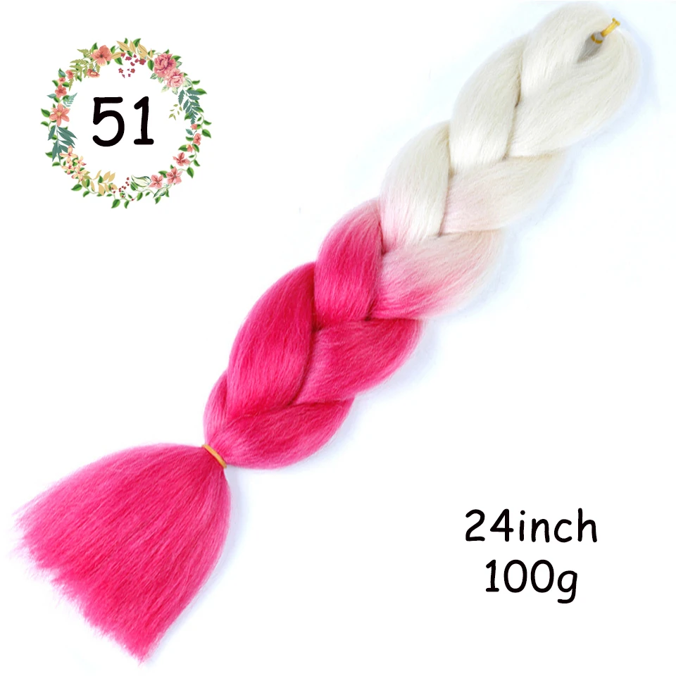 2" Ombre Jumbo косички вязанные крючком косички Прически для наращивания волос фиолетовый розовый черный синтетические волосы косички для женщин Косплей Вечерние - Цвет: 51