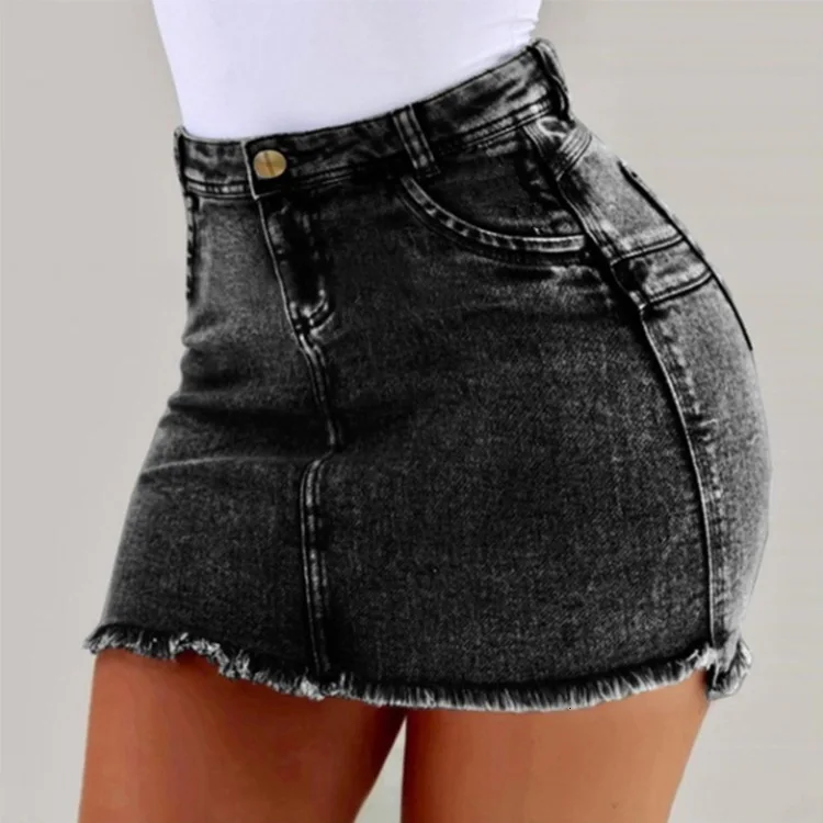 Женская джинсовая юбка с потертостями, средняя талия, сексуальная джинсовая юбка, мини-юбки, Женская юбка с карманами, Повседневная модная юбка для девочек