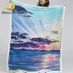 Blesslife акварельное покрывало на кровать, пушистое одеяло, закат на море, одеяло на искусственном меху, разноцветный пейзаж, манты Де Кама