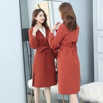 

Plus Size Office Lady Long Trench Coats Spring Women Slim Double Breasted European Coats Full Sleeve Black Autum Women Tops