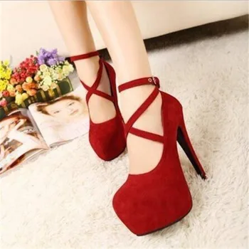 

Size 34-42 Super High Thin Heels Shoes Spring Autumn Pumps T-strap Buckle Strap Retro Round Toe Pumps Wedding Shoes Women