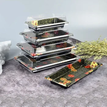 

50Pack Disposable Sushi box, rectangular box with lid, plastic transparent box, Chinese food boxes