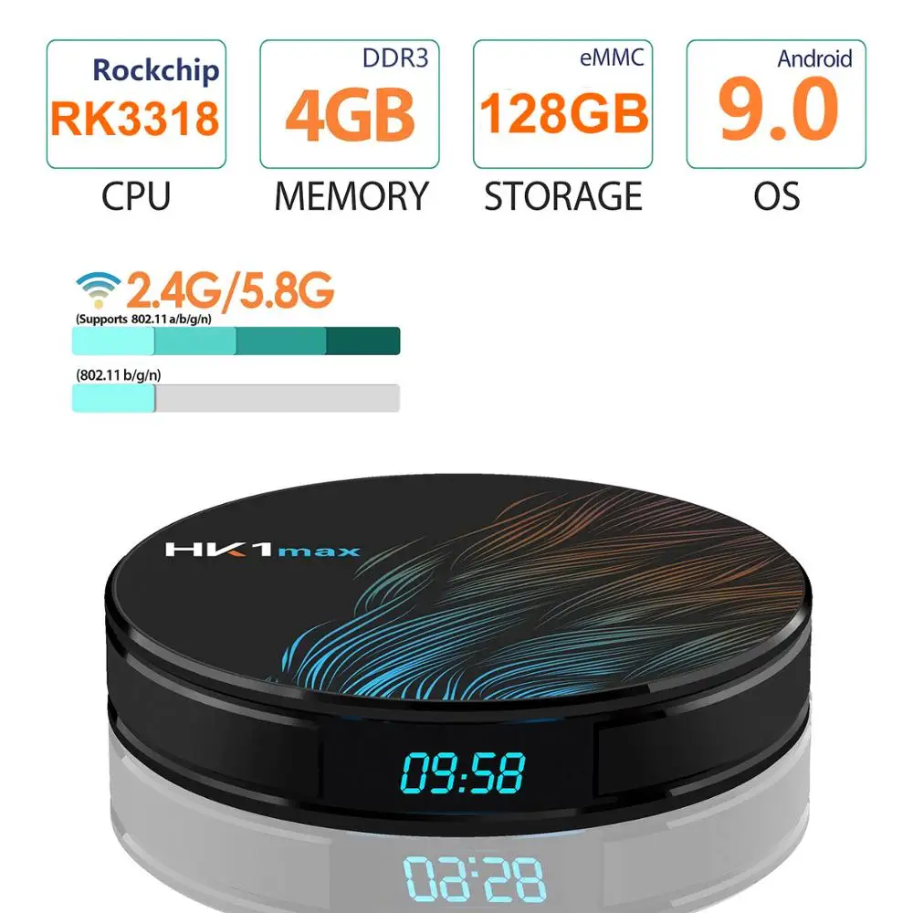 Android 9.0 Smart TV BOX HK1 MAX RK3318 Quad Core 4GB RAM 128GB ROM 2.4G/5G Dual WIFI USB3.0 BT4.0