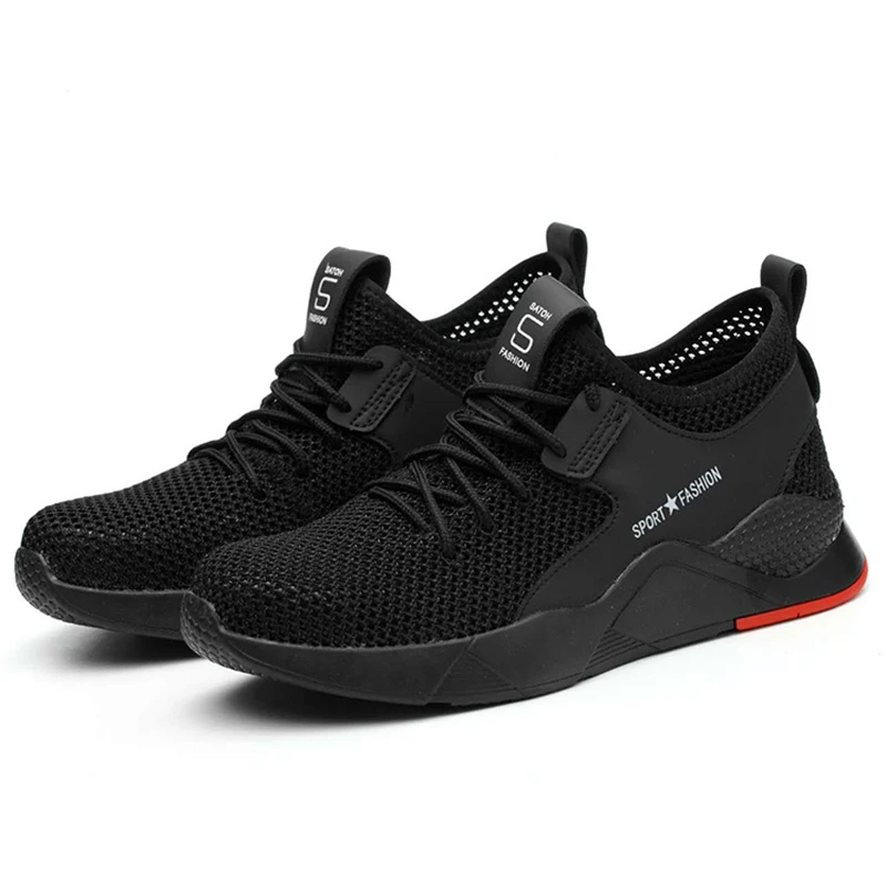 Black Breathable Обувь для защиты труда защитная обувь со стальным носком и защитой от проколов мужская повседневная обувь с дышащей сеткой рабочая обувь, светильник - Цвет: Black Breathable