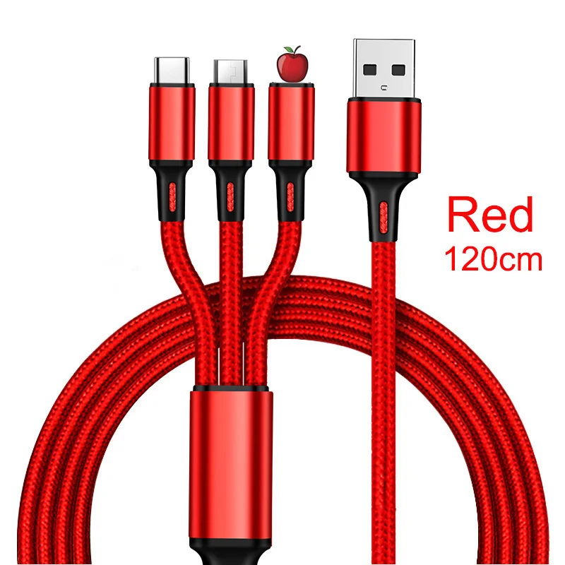 3 в 1 USB кабель для iPhone XR 11 Pro Max X 8 7 samsung S9 Xiaomi 2 в 1 usb-c Micro type C 3,0 A Быстрая зарядка кабель usb