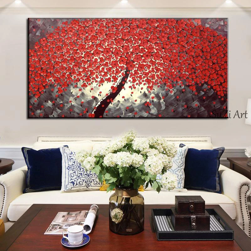 

Best Hand-Painted Abstract Oil Painting Fortune Tree Home Decoration Horizontal Version Modern Wall Art Of the Living Room GIF