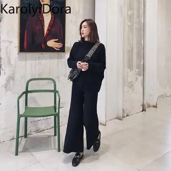 

The drape knitting wide-legged pants suit two-piece women new winter cashmere sweater wide-legged pants western style suits