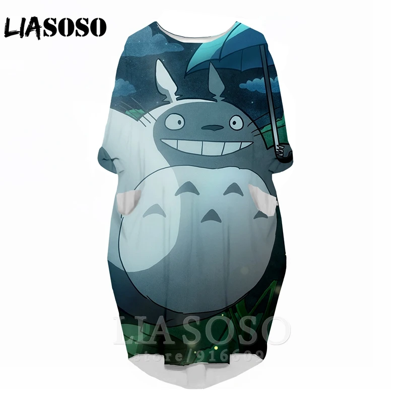 LIASOSO, аниме, 3d принт, Хаяо Миядзаки, аниме, платье для девочек, Забавное платье с Тоторо, милая мультяшная юбка Тоторо, платье с длинными рукавами для девочек