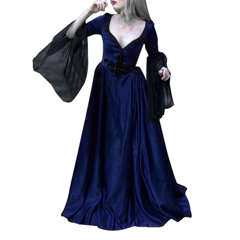 Dark Blue Новое поступление средневековые Женские винтажные вечерние платья длина до пола платье Хэллоуин Косплей Костюм - Цвет: Dark Blue