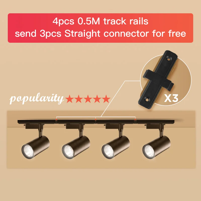 lot led track light Fitting Aluminum track Rail 0.5m 1m black white straight L cross connector jointer for 2 wire track light 4
