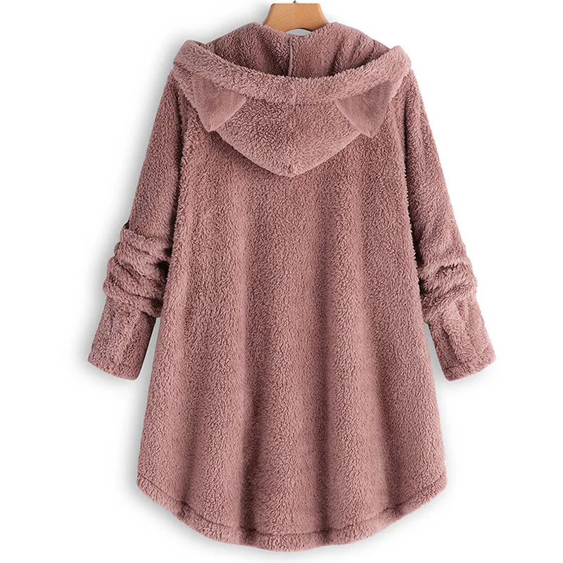Women Plus Size 5XL Sweater Hoodie Plush Coats Autumn Winter Long Warm Cardigan Outwear Teddy Cozy Jacket Women Cute Sweaters