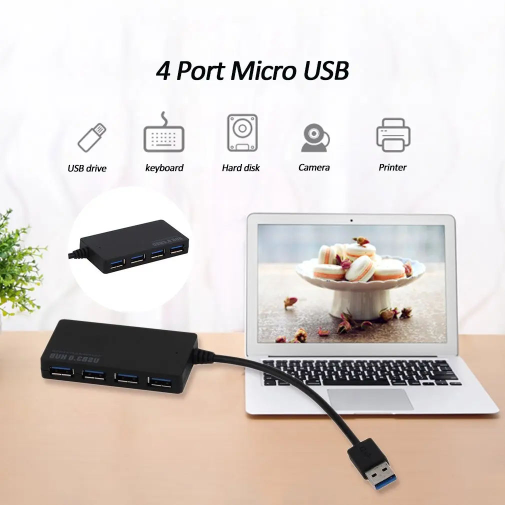 Usb 3,0 концентратор 4-Порты и разъёмы SuperSpeed компактный концентратор адаптер USB хаб для портативных ПК Mac Тетрадь для рабочего стола