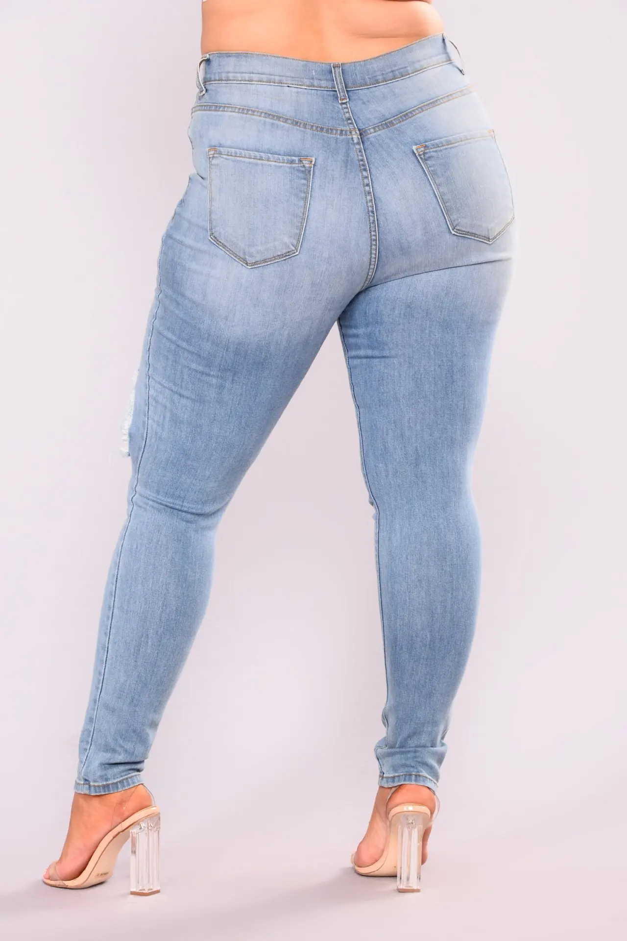 slim fit Autumn Spring Female New Fat Large Size L-6XL Slim-Fit Women's Jeans Ripped Feet Black Blue jeans jacket