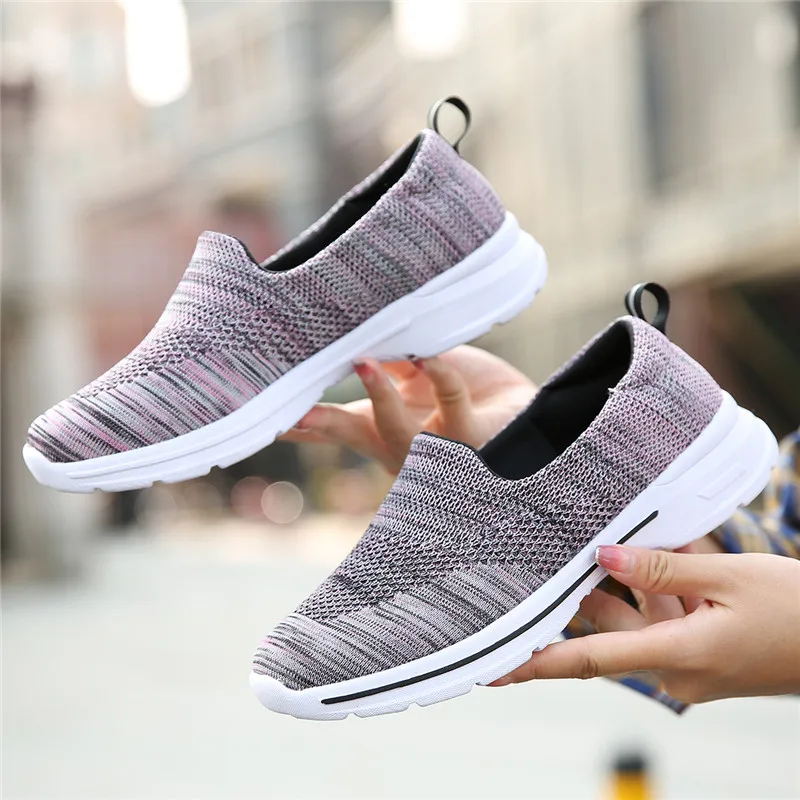 

Zapatillas Mujer Casual Shoes Sneakers Women Spring Larger Sizes 35-42 Flats Flyknit Shoes Round Toe Slip-on Ladies Loafer Shoes