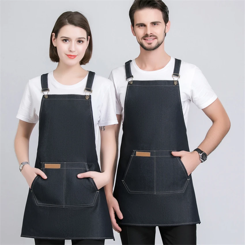1PC Apron Kitchen Restaurant Chef Denim Bib Waterproof Coffee Shop Bakery Adjustable with Pocket BBQ Hairdresser Aprons