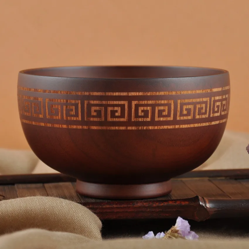 Mongolian style Wooden Bowl Mongolia Soup Salad Rice Noodle Bowls Ethnic Style Natural Wood Kids Original Wood Bowl Tableware - Цвет: 2