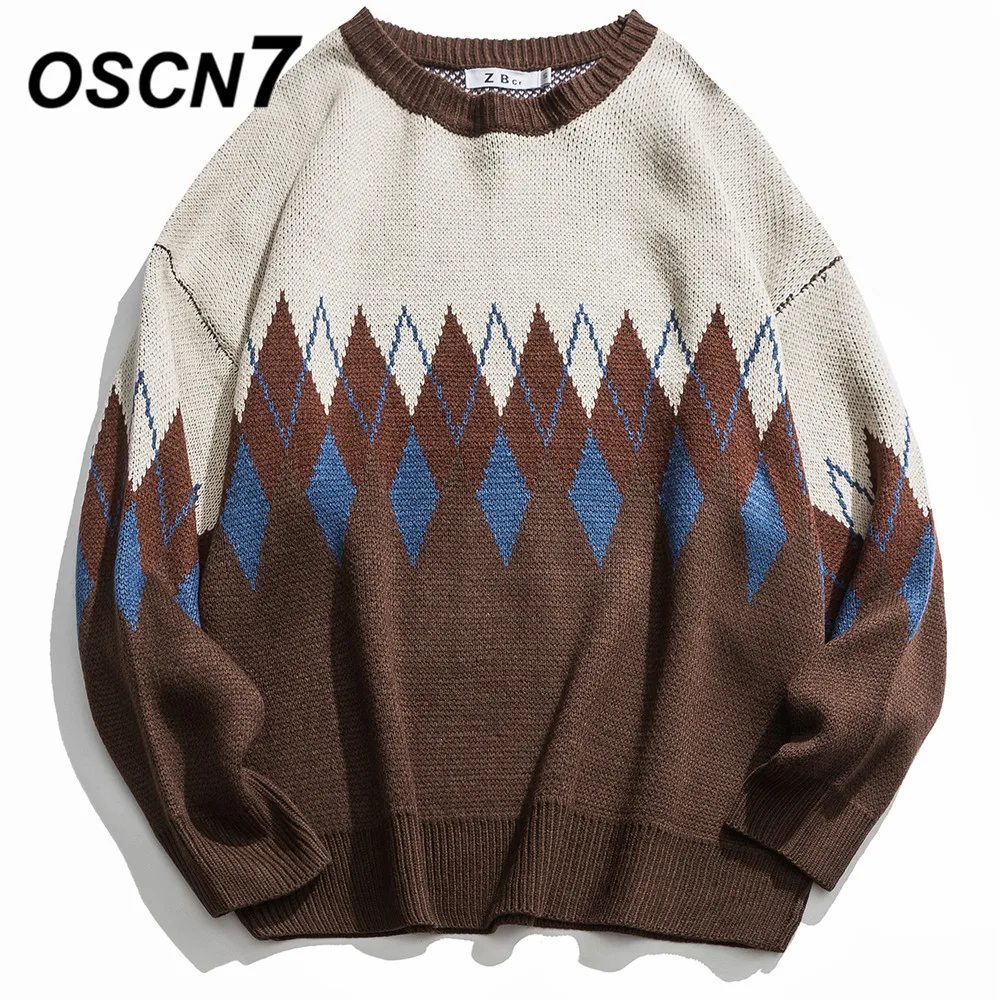 OSCN7 забавные Полосатые свитера с дырками для мужчин осенние уличные модные мужские пуловеры с круглым вырезом винтажные свитера 60047