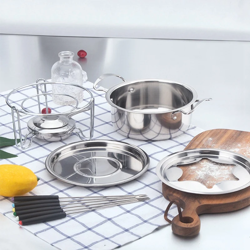 10-Piece Set Multifunctional Stainless Steel Ice Cream Chocolate Cheese Hot Pot Melting Pot Fondue Set Kitchen Accessories 10-Piece Set Multifunctional Stainless Steel Ice Cream Chocolate Cheese Hot Pot Melting Pot Fondue Set Kitchen Accessories