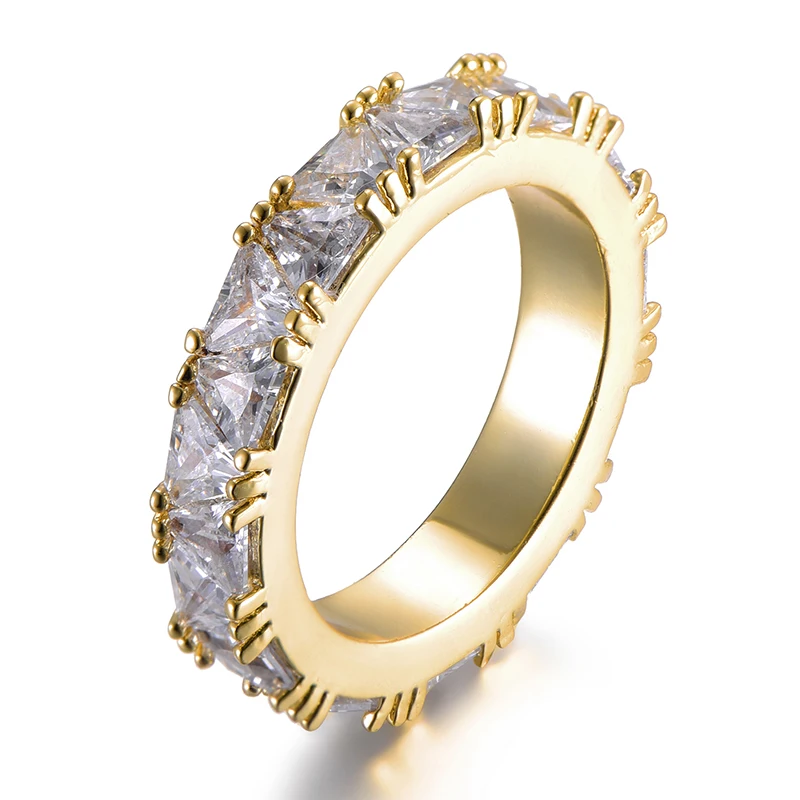 US7 1 ряд треугольник CZ Iced Out Bling кубический циркон очаровательные кольца Золотое круглое кольцо для мужчин и женщин хип-хоп ювелирные изделия Размер 8-11 дюймов - Цвет основного камня: Gold