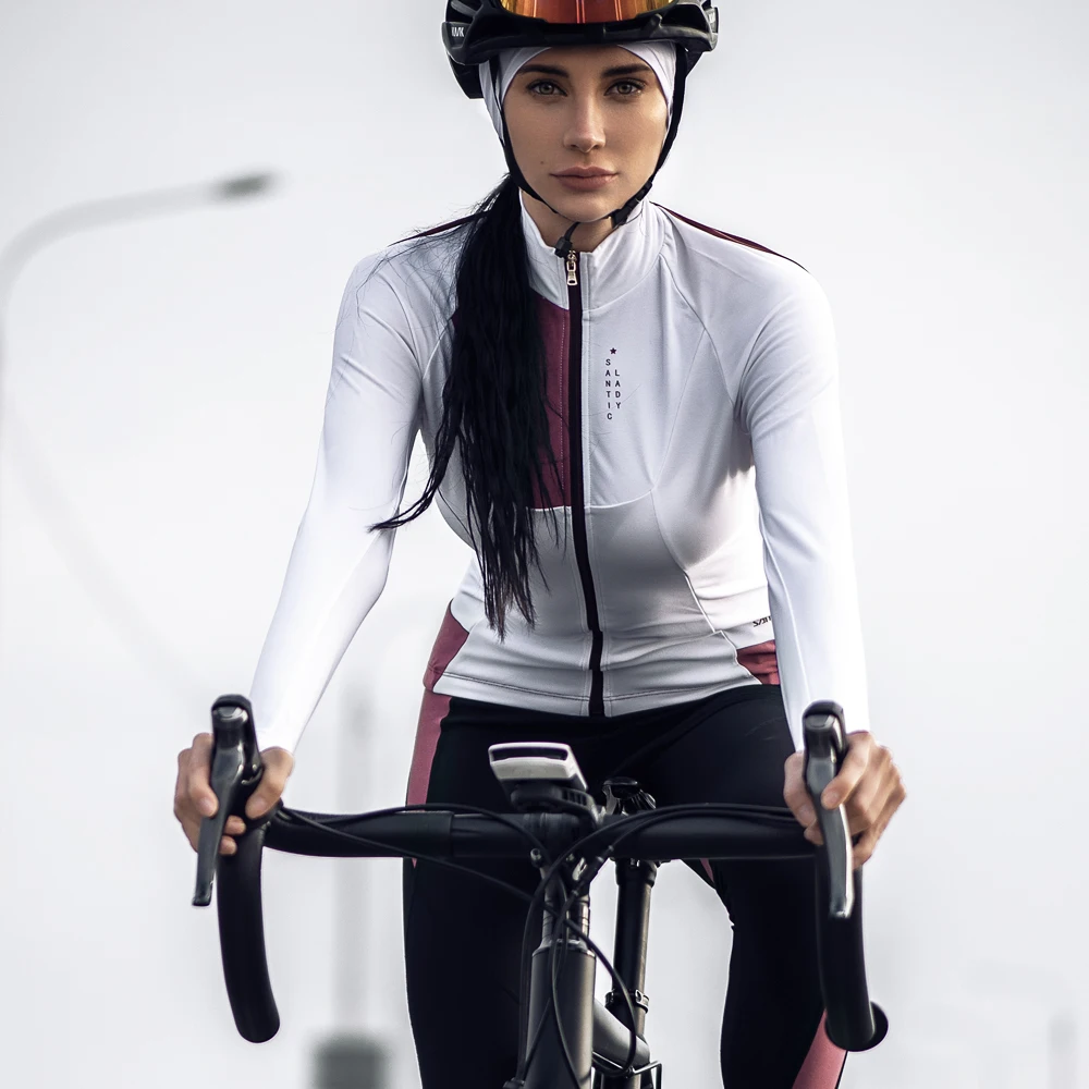 Santic Зима Велоспорт Джерси с длинным рукавом флис термальный для женщин MTB дорожный велосипед Джерси ветрозащитный Теплый велосипедный Джерси